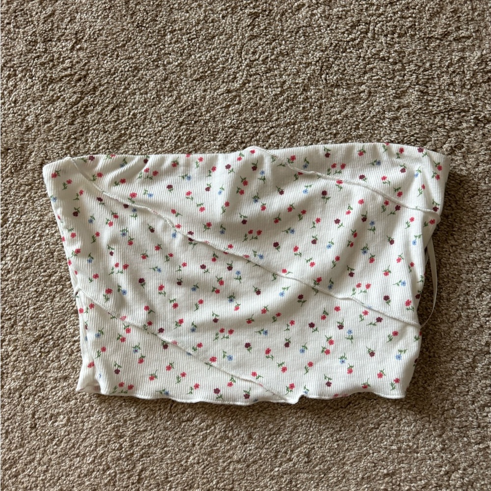Princess Polly Oscar Strapless Top White Floral